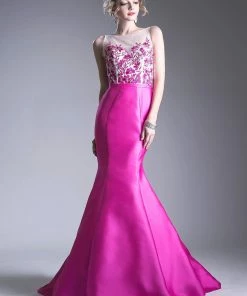 Floral Applique Mikado Mermaid Gown By Cinderella Divine KC1783