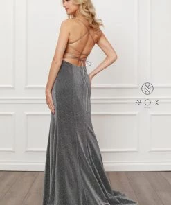 Long Metallic Dress With Corset Back By Nox Anabel R358