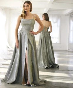 Prom Long Metallic Dress With Corset Open Back By Nox Anabel C241