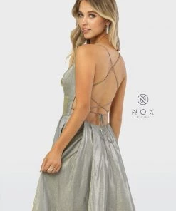 Prom Long Metallic Dress With Corset Open Back By Nox Anabel C241