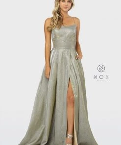 Prom Long Metallic Dress With Corset Open Back By Nox Anabel C241