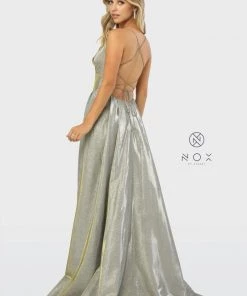 Prom Long Metallic Dress With Corset Open Back By Nox Anabel C241
