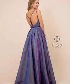 Long Metallic Dress With Illusion Neckline By Nox Anabel M271 Prom 10 Long Metallic Dress With Illusion Neckline By Nox Anabel M271 Prom