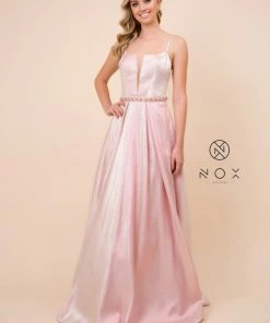 Long Metallic Dress With Illusion Neckline By Nox Anabel M271 Prom 11 Long Metallic Dress With Illusion Neckline By Nox Anabel M271 Prom
