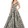 Prom Long Metallic Floral Print Dress With Pockets By Poly USA 8474