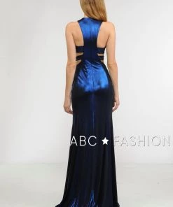 Long Metallic Foil Dress With Side Cutouts By Poly USA 8270 19 Long Metallic Foil Dress With Side Cutouts By Poly USA 8270