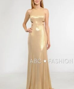 Long Metallic Foil Dress With Side Cutouts By Poly USA 8270 22 Long Metallic Foil Dress With Side Cutouts By Poly USA 8270