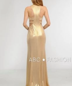 Long Metallic Foil Dress With Side Cutouts By Poly USA 8270 23 Long Metallic Foil Dress With Side Cutouts By Poly USA 8270