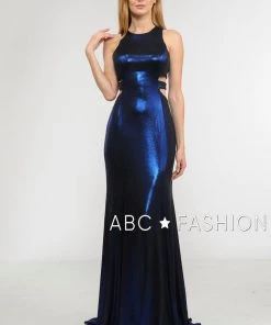 Long Metallic Foil Dress With Side Cutouts By Poly USA 8270 18 Long Metallic Foil Dress With Side Cutouts By Poly USA 8270