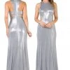 Long Metallic Foil Dress With Side Cutouts By Poly USA 8270 1 Long Metallic Foil Dress With Side Cutouts By Poly USA 8270