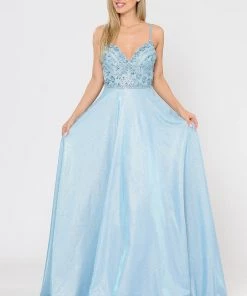 Prom Long Metallic Glitter Dress With Beaded Bodice By Poly USA 8414 32 Prom Long Metallic Glitter Dress With Beaded Bodice By Poly USA 8414
