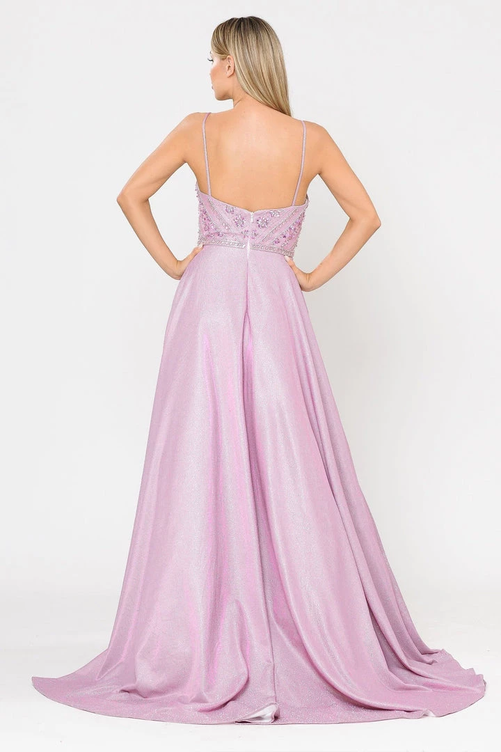 Prom Long Metallic Glitter Dress With Beaded Bodice By Poly USA 8414 4 Prom Long Metallic Glitter Dress With Beaded Bodice By Poly USA 8414