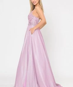 Prom Long Metallic Glitter Dress With Beaded Bodice By Poly USA 8414 20 Prom Long Metallic Glitter Dress With Beaded Bodice By Poly USA 8414