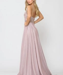 Prom Long Metallic Glitter Dress With Beaded Bodice By Poly USA 8414 27 Prom Long Metallic Glitter Dress With Beaded Bodice By Poly USA 8414