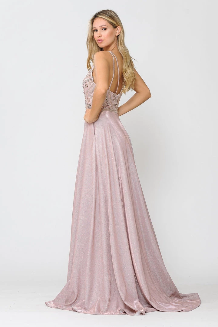 Prom Long Metallic Glitter Dress With Beaded Bodice By Poly USA 8414 12 Prom Long Metallic Glitter Dress With Beaded Bodice By Poly USA 8414