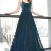 Long Metallic Glitter Dress With Lace-Up Back By Juliet 204 Prom