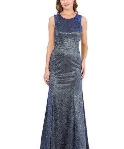 Prom Long Metallic Glitter Dress With Open Back Cut Outs By Poly USA 8342