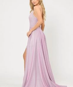 Long Metallic Glitter Dress With Short Skirt By Poly USA 8700 Prom