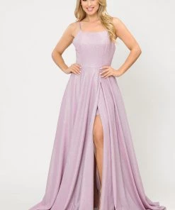Long Metallic Glitter Dress With Short Skirt By Poly USA 8700 Prom