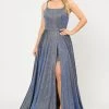 Long Metallic Glitter Dress With Short Skirt By Poly USA 8700 Prom