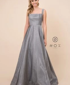 Long Metallic Glitter Dress With Strappy Back By Nox Anabel C240