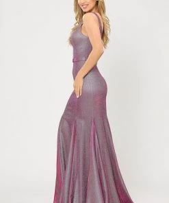 Long Metallic Glitter Mermaid Dress By Poly USA 8704
