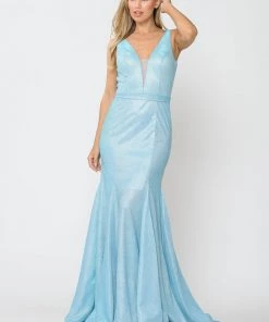 Long Metallic Glitter Mermaid Dress By Poly USA 8704