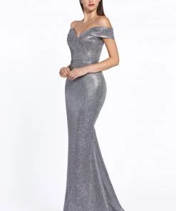 Long Metallic Off Shoulder Dress By Cinderella Divine CZ0018 Prom