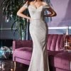 Long Metallic Off Shoulder Dress By Cinderella Divine CZ0018 Prom