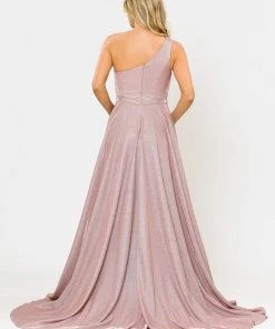 Long Metallic Glitter One Shoulder Dress By Poly USA 8430 Prom