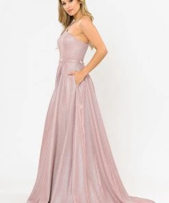 Long Metallic Glitter One Shoulder Dress By Poly USA 8430 Prom
