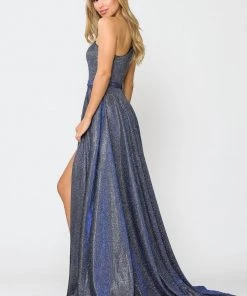 Long Metallic Glitter One Shoulder Dress By Poly USA 8430 Prom
