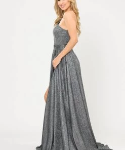 Long Metallic Glitter One Shoulder Dress By Poly USA 8430 Prom