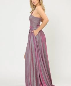 Long Metallic Glitter One Shoulder Dress By Poly USA 8430 Prom