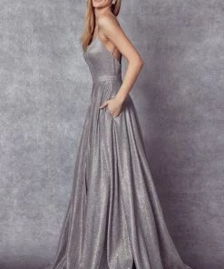 Long Metallic Glitter Pocket Dress By Juliet 203
