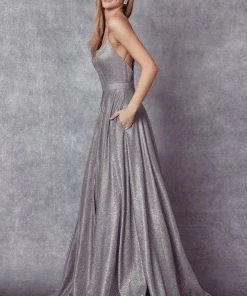 Long Metallic Glitter Pocket Dress By Juliet 203