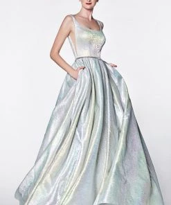 Prom Long Metallic Holographic Dress By Cinderella Divine KC880