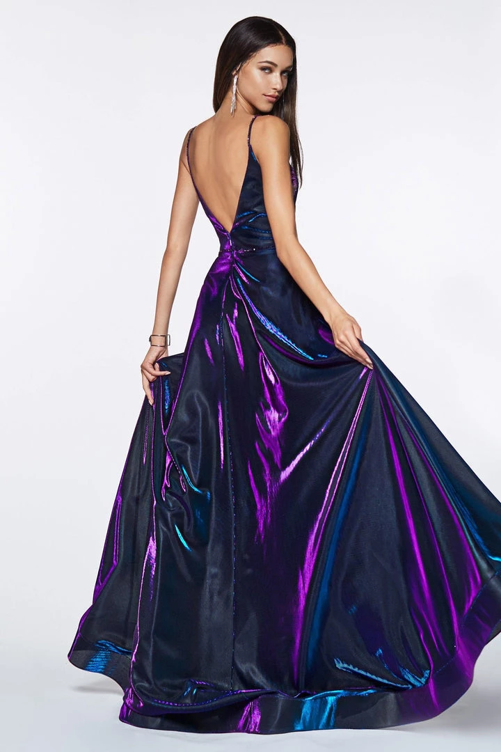 Long Metallic Iridescent A-line Dress By Cinderella Divine CJ506 Prom 4 Long Metallic Iridescent A-line Dress By Cinderella Divine CJ506 Prom