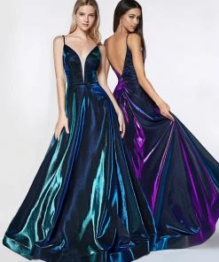 Long Metallic Iridescent A-line Dress By Cinderella Divine CJ506 Prom 14 Long Metallic Iridescent A-line Dress By Cinderella Divine CJ506 Prom