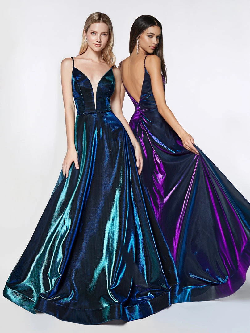Long Metallic Iridescent A-line Dress By Cinderella Divine CJ506 Prom 6 Long Metallic Iridescent A-line Dress By Cinderella Divine CJ506 Prom