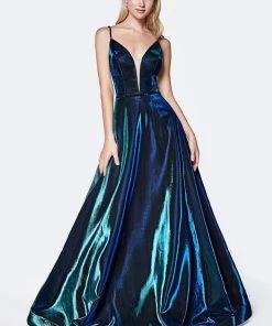 Long Metallic Iridescent A-line Dress By Cinderella Divine CJ506 Prom 18 Long Metallic Iridescent A-line Dress By Cinderella Divine CJ506 Prom