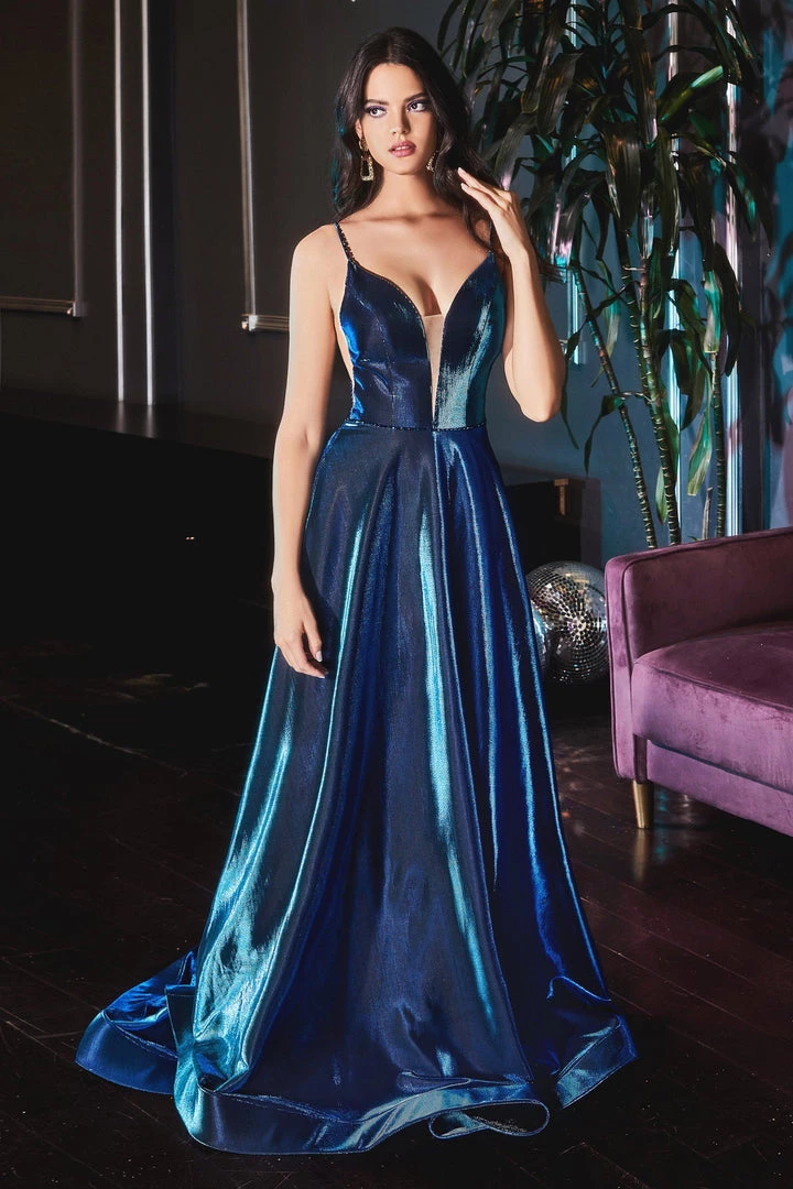 Long Metallic Iridescent A-line Dress By Cinderella Divine CJ506 Prom 3 Long Metallic Iridescent A-line Dress By Cinderella Divine CJ506 Prom