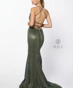 Long Metallic Mermaid Dress With Corset Back By Nox Anabel R273