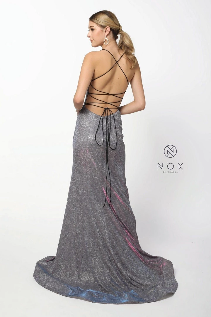 Long Metallic Mermaid Dress With Corset Back By Nox Anabel R273 6 Long Metallic Mermaid Dress With Corset Back By Nox Anabel R273