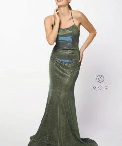 Long Metallic Mermaid Dress With Corset Back By Nox Anabel R273