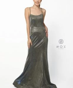 Long Metallic Mermaid Dress With Corset Back By Nox Anabel R273 12 Long Metallic Mermaid Dress With Corset Back By Nox Anabel R273
