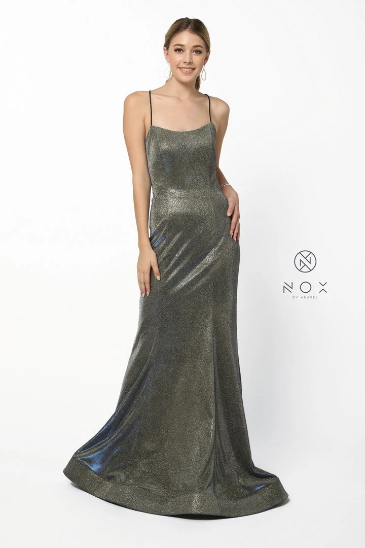 Long Metallic Mermaid Dress With Corset Back By Nox Anabel R273 7 Long Metallic Mermaid Dress With Corset Back By Nox Anabel R273