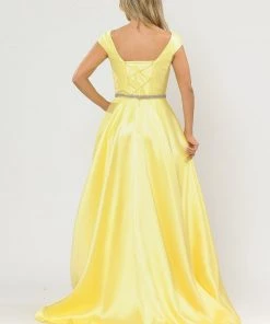 Long Mikado Cap Sleeve Dress With Corset Back By Poly USA 8702