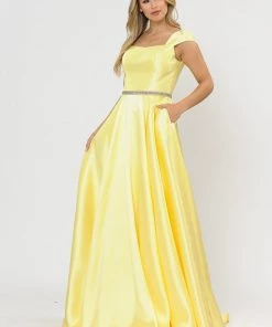 Long Mikado Cap Sleeve Dress With Corset Back By Poly USA 8702