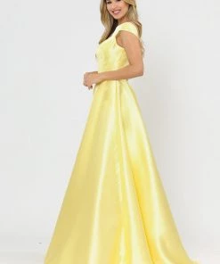 Long Mikado Cap Sleeve Dress With Corset Back By Poly USA 8702